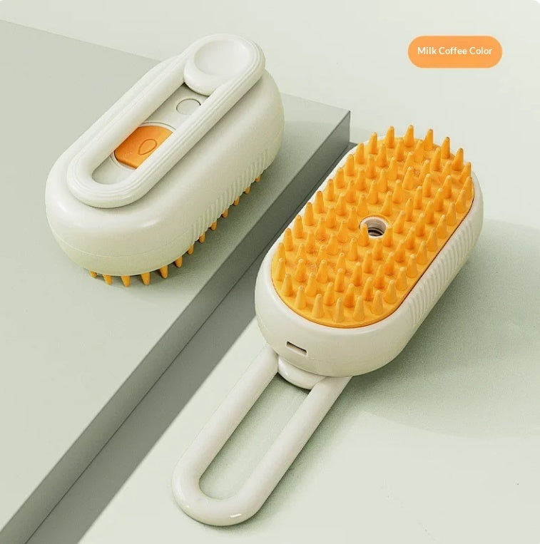 3-in-1 steam pet grooming brush shown with included accessories