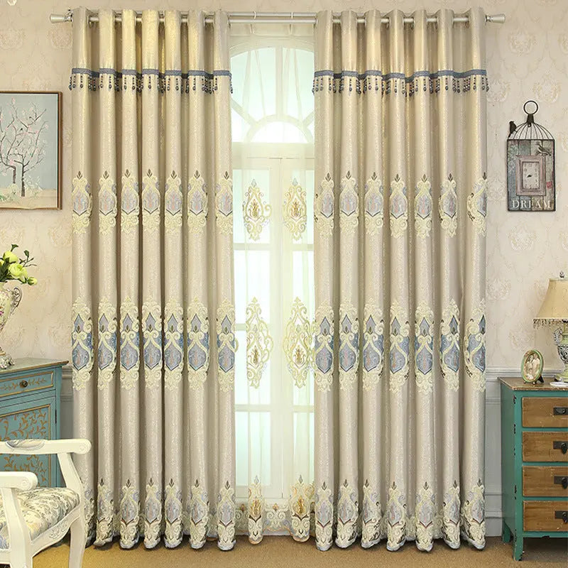 Crown Embroidery Cotton Curtains – Modern Sheer Panels for Living Room & Bedroom - view 10