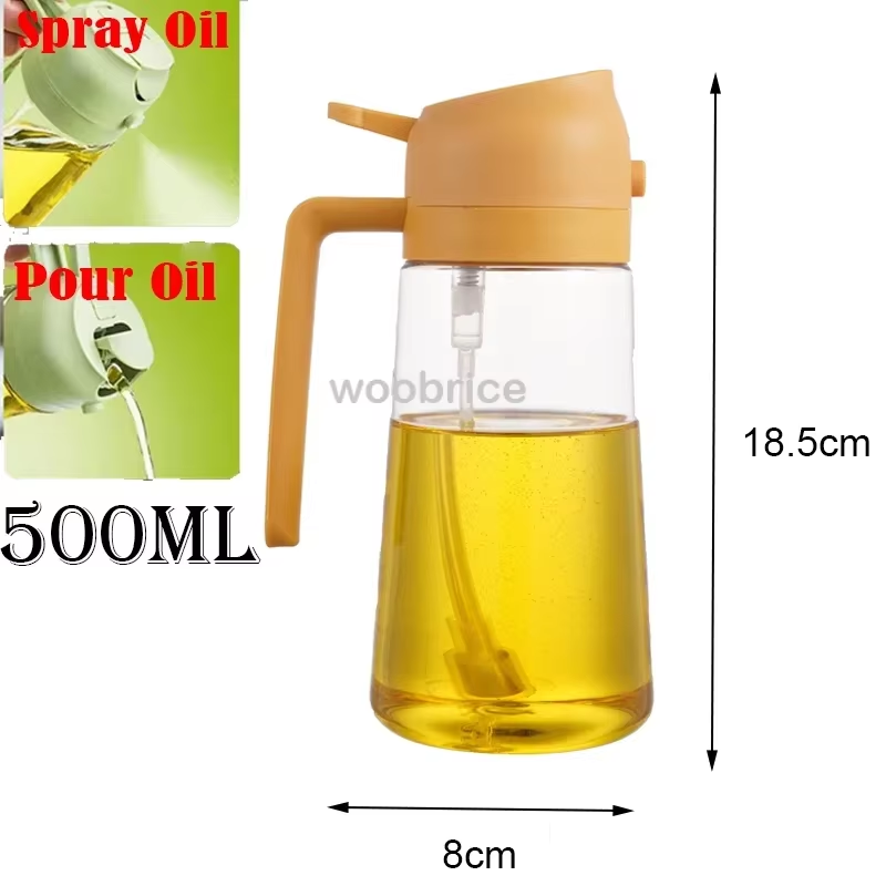 2 in 1 Oil Pour Spray Press-Type Oil Spray Bottle 500ML Kitchen Cooking Oil Sprayer Outdoor Barbecue Spray Bottle Vinegar Sauce