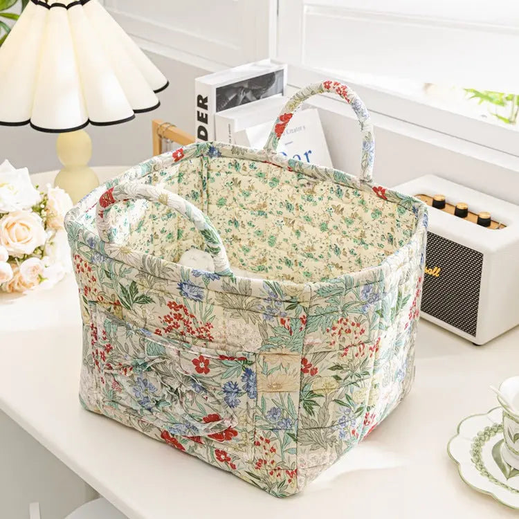 Floral Cotton Fabric Storage Basket – Korean Pastoral Style Home Organiser - view 12
