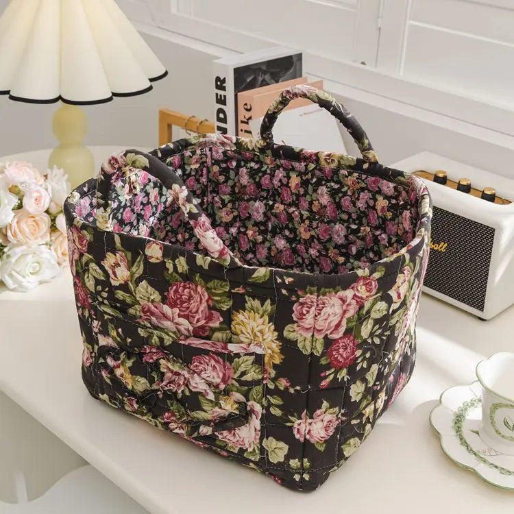 Floral Cotton Fabric Storage Basket – Korean Pastoral Style Home Organiser - view 11