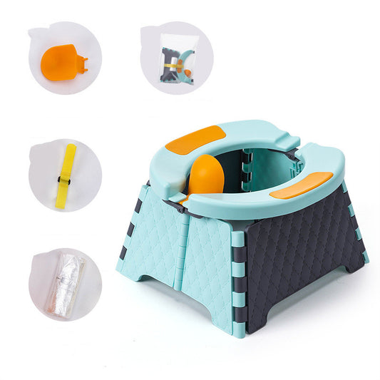 Foldable travel potty seat set up outdoors for camping and road trip use