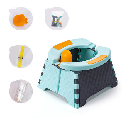 Foldable travel potty seat set up outdoors for camping and road trip use
