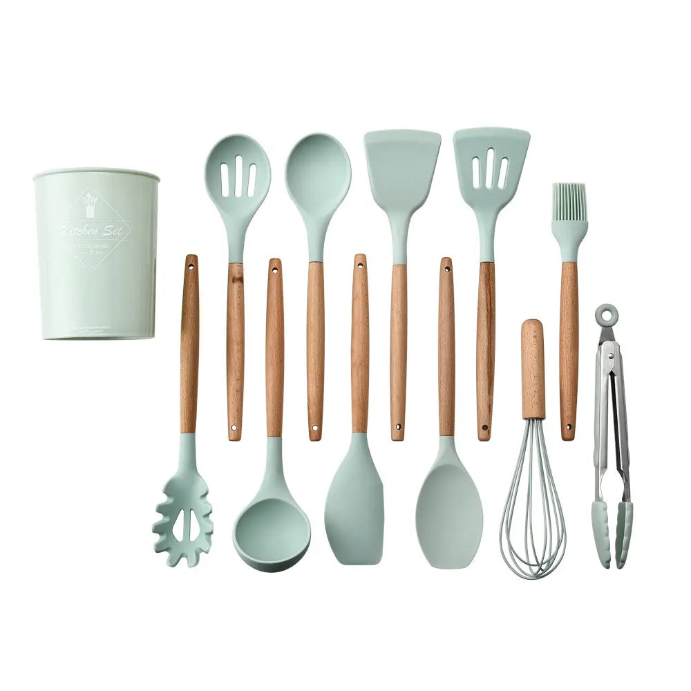 Silicone & Wood Handle Kitchen Utensil Set – Heat-Resistant Cooking Tools - view 12