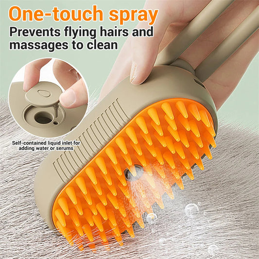 Close-up of steam mist releasing from an electric pet grooming brush