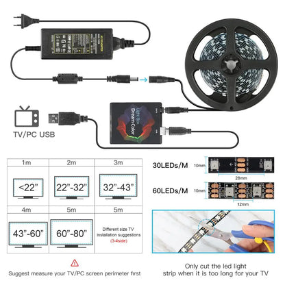 DIY Ambient TV PC Dream Screen USB LED Strip HDTV Computer Monitor Backlight Addressable WS2812B LED Strip 1/2/3/4/5M Full Set