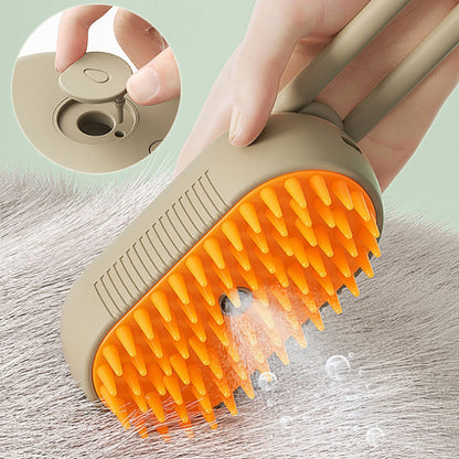 Dog being groomed with a 3-in-1 steam pet brush