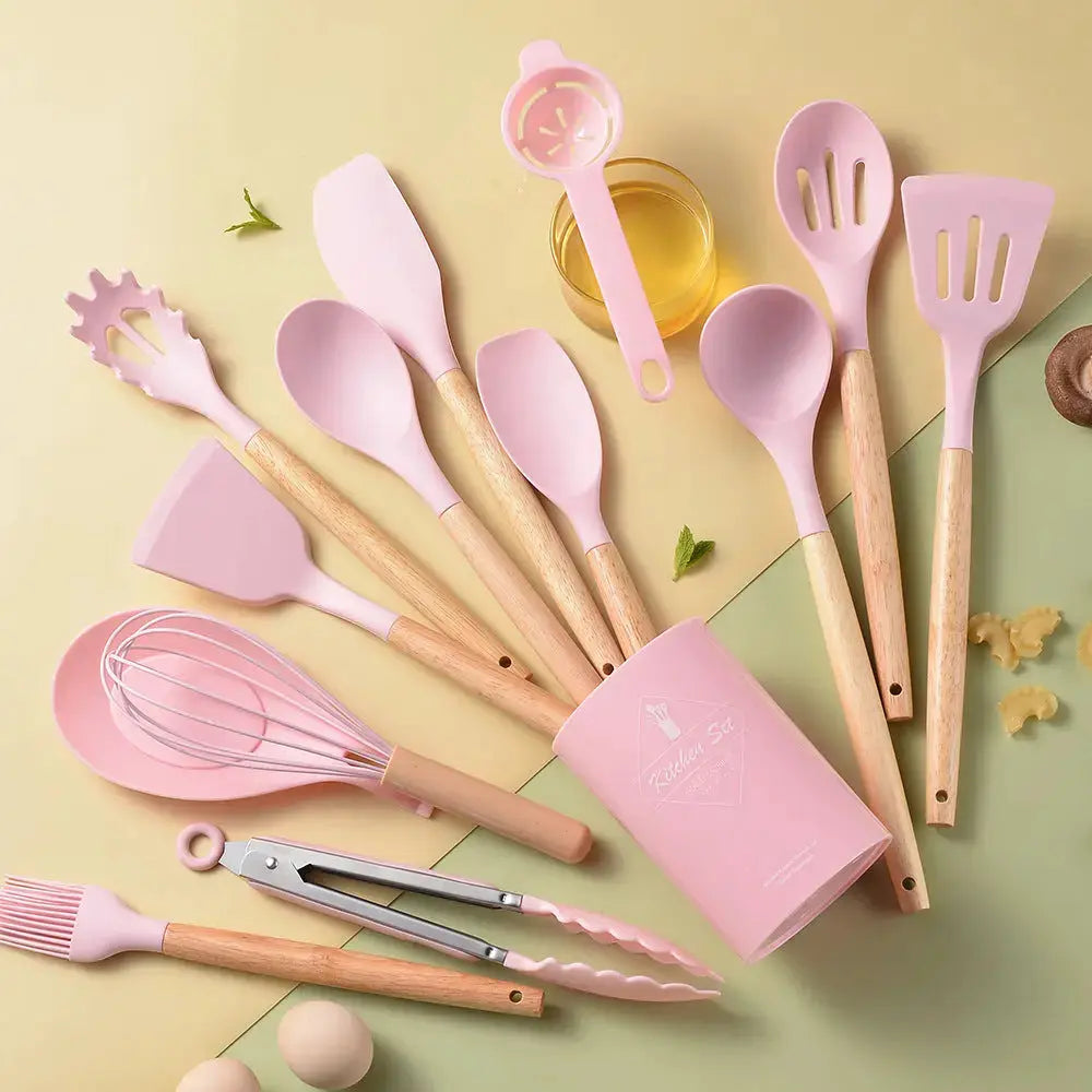 Silicone & Wood Handle Kitchen Utensil Set – Heat-Resistant Cooking Tools - view 27