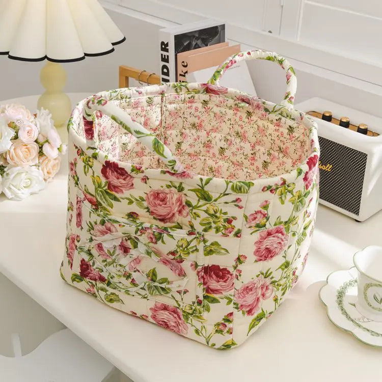 Floral Cotton Fabric Storage Basket – Korean Pastoral Style Home Organiser - view 10