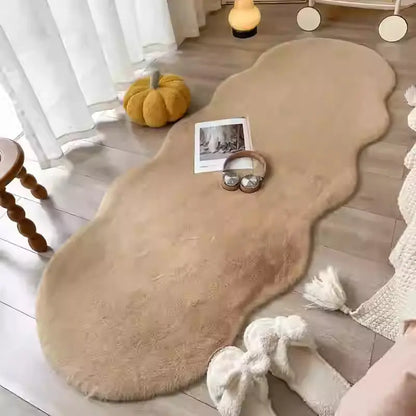 Creamy Solid Colour Area Rug – Irregular Shape Bedroom & Living Room Carpet - view 10