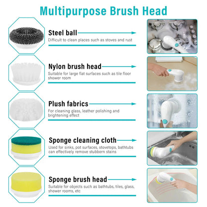 Cordless electric spin scrubber with nylon brush head fitted
