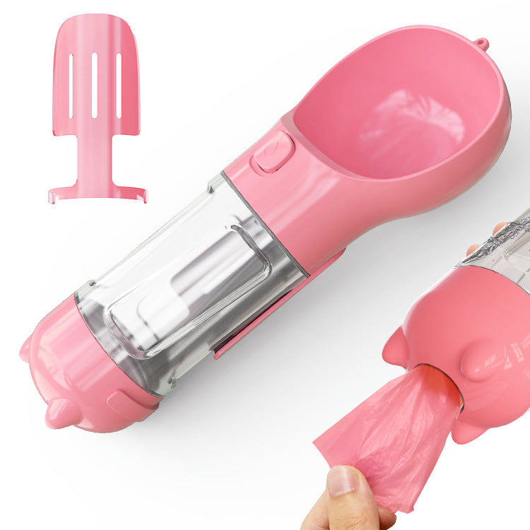 Close-up of pet water bottle feeder compartment for snacks or treats