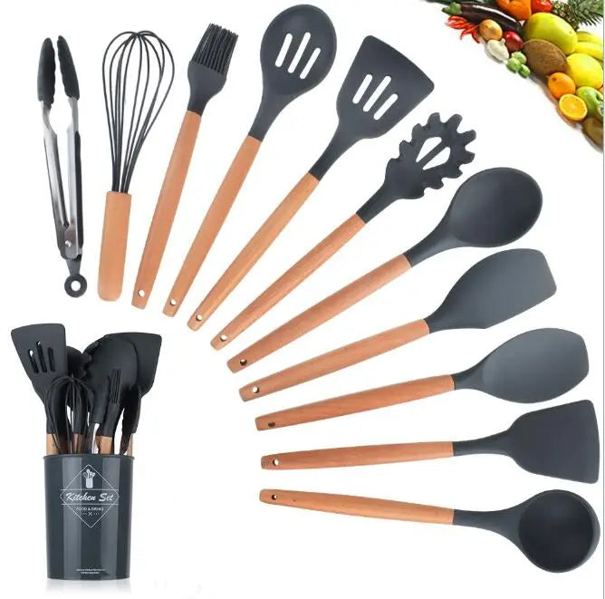 Silicone & Wood Handle Kitchen Utensil Set – Heat-Resistant Cooking Tools - view 11
