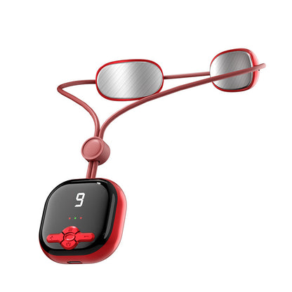 Cordless EMS neck massager shown in grey and red colour options