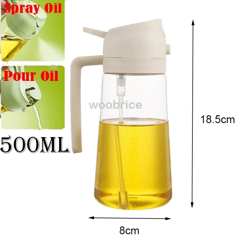 2 in 1 Oil Pour Spray Press-Type Oil Spray Bottle 500ML Kitchen Cooking Oil Sprayer Outdoor Barbecue Spray Bottle Vinegar Sauce