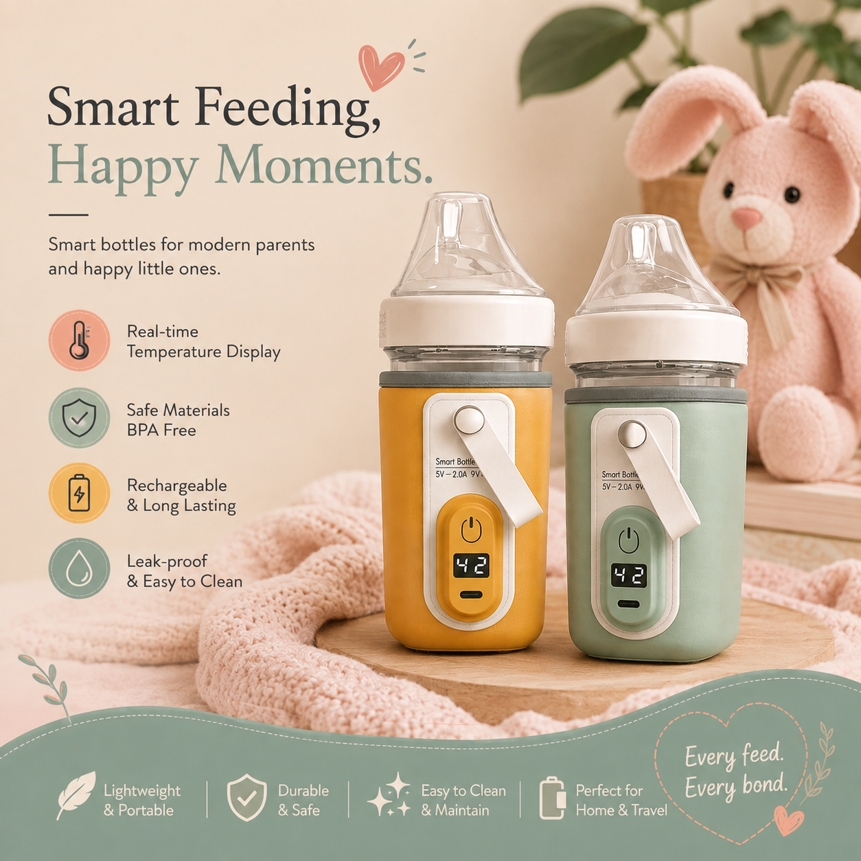 Portable Bottle Warmer Sleeve – USB Rechargeable Travel Milk Warmer