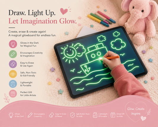 Magic 3D Glow Drawing Board – Light-Up Mess-Free Sketch Pad for Kids