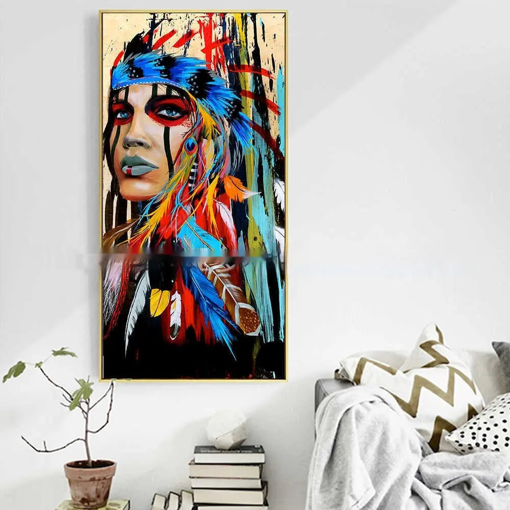 Close-up detail of the colorful airbrushed canvas wall art portrait