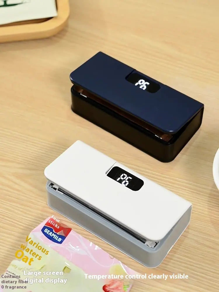 Portable bag sealer shown with compact size dimensions