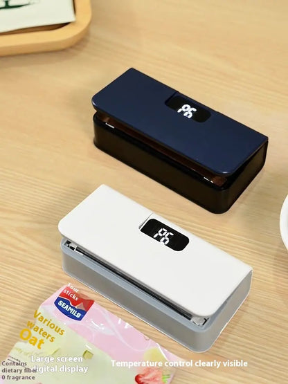 Portable bag sealer shown with compact size dimensions