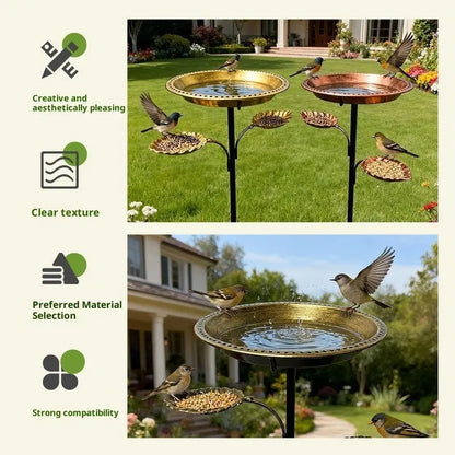 Metal geometric bird feeder styled as a garden and courtyard ornament