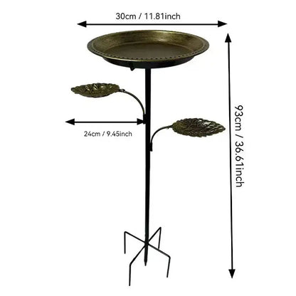 Metal geometric bird feeder shown with size dimensions