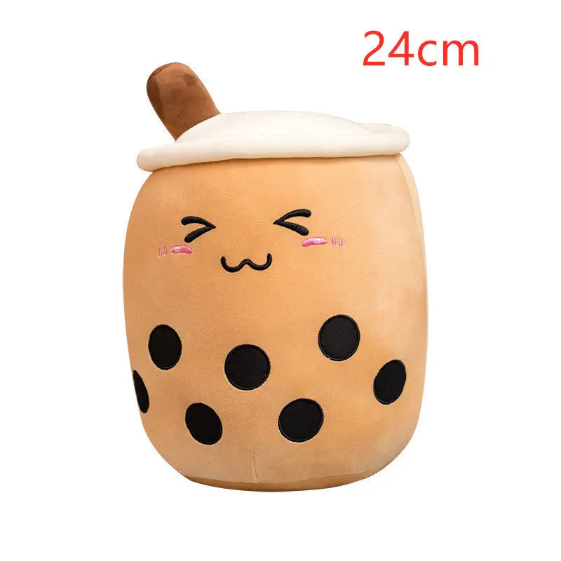 Bubble tea plush pillow shown in an alternate boba color variant