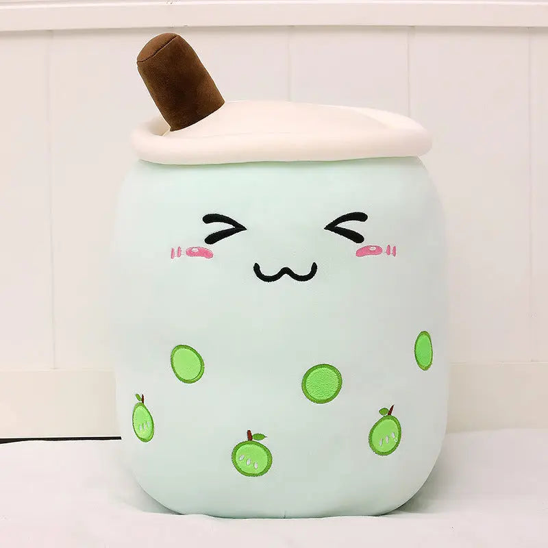 Bubble tea plush pillow styled in a kids bedroom setting