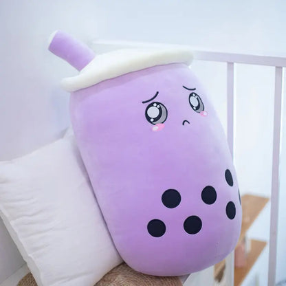 Close-up of the bubble tea plush pillow soft stuffed fabric texture