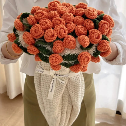 Floral woven cotton blanket folded into an orange flower bouquet design