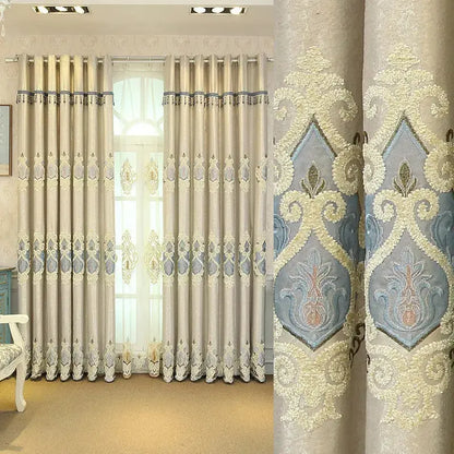 Crown embroidery cotton curtain showing full fabric pattern detail