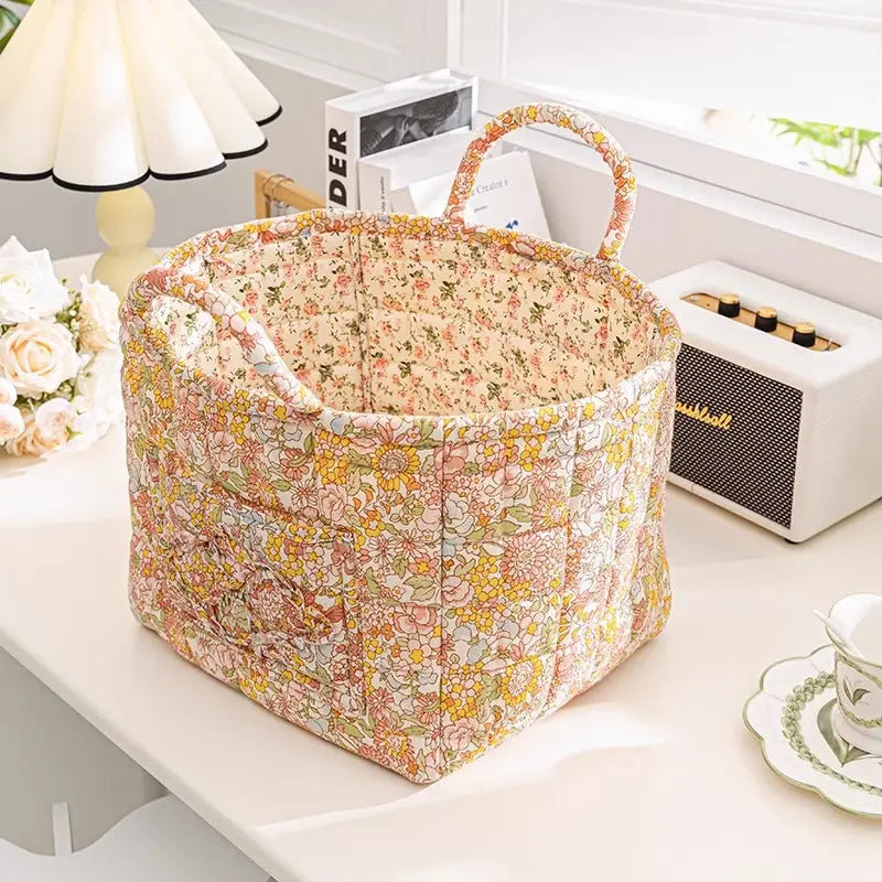 Floral Cotton Fabric Storage Basket – Korean Pastoral Style Home Organiser - view 9
