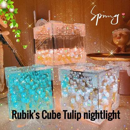 DIY tulip mirror Rubik's Cube style night light in three glowing colors