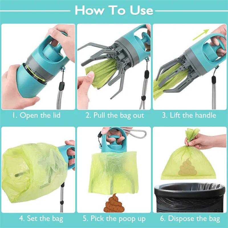 Dog pooper scooper how-to-use step by step instructions graphic