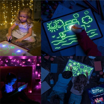 Glowing line drawing created with the magic light-up sketch board