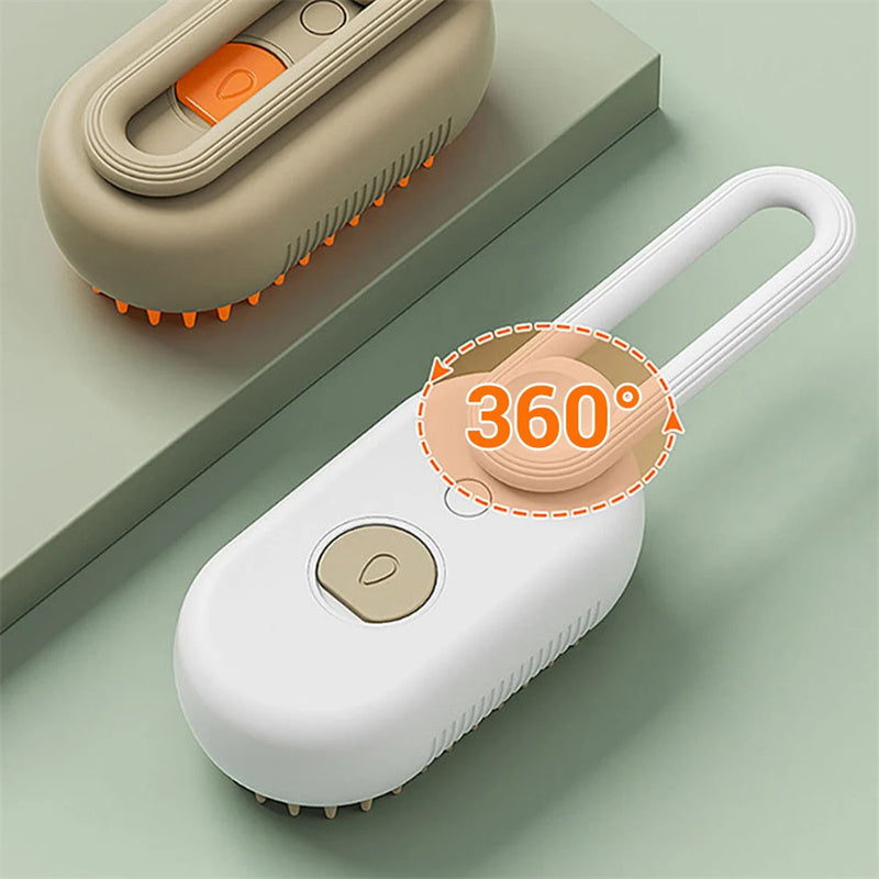Close-up of the ergonomic handle on an electric pet grooming brush