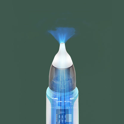 Close-up of the aspirator tip with the suction path illustrated in blue
