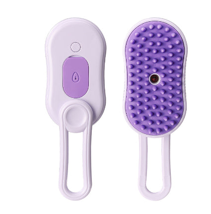 3-in-1 electric steam pet grooming brush with USB charging cable and accessories