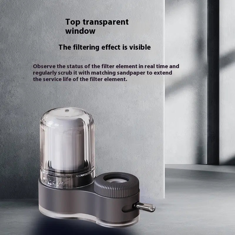 Close-up of the faucet-mounted water purifier filter cartridge