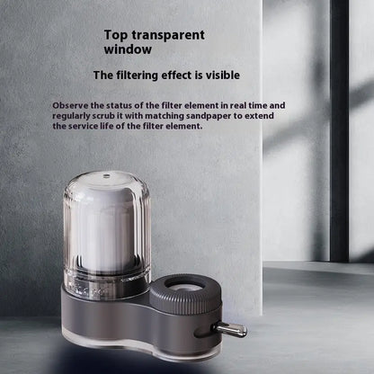 Close-up of the faucet-mounted water purifier filter cartridge