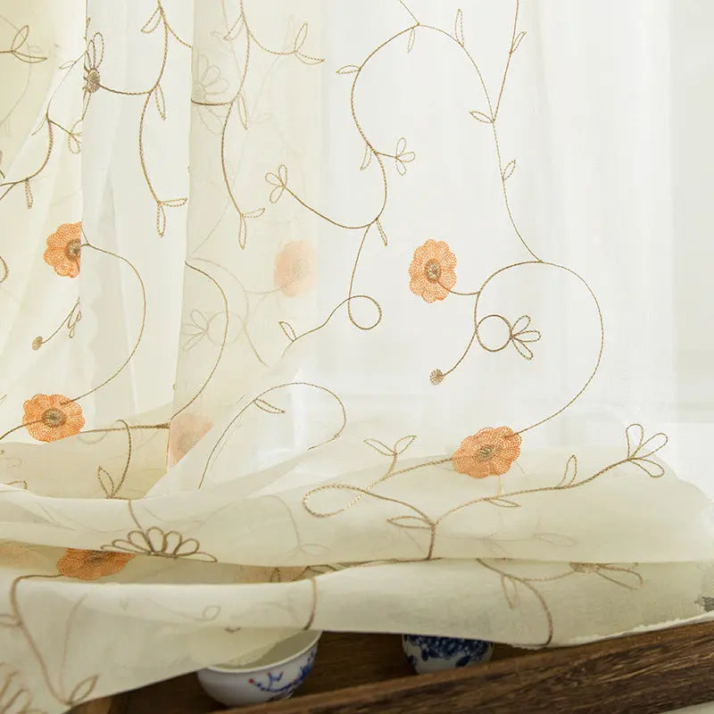 Garden embroidered sheer curtain shown in available size options