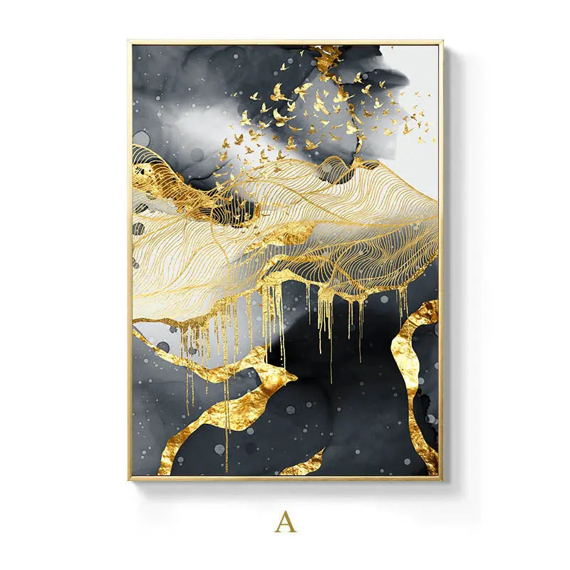 Close-up detail of the gold, black, and white canvas wall art print