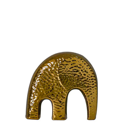 Gold-plated geometric ceramic vase in an arch silhouette with hammered texture