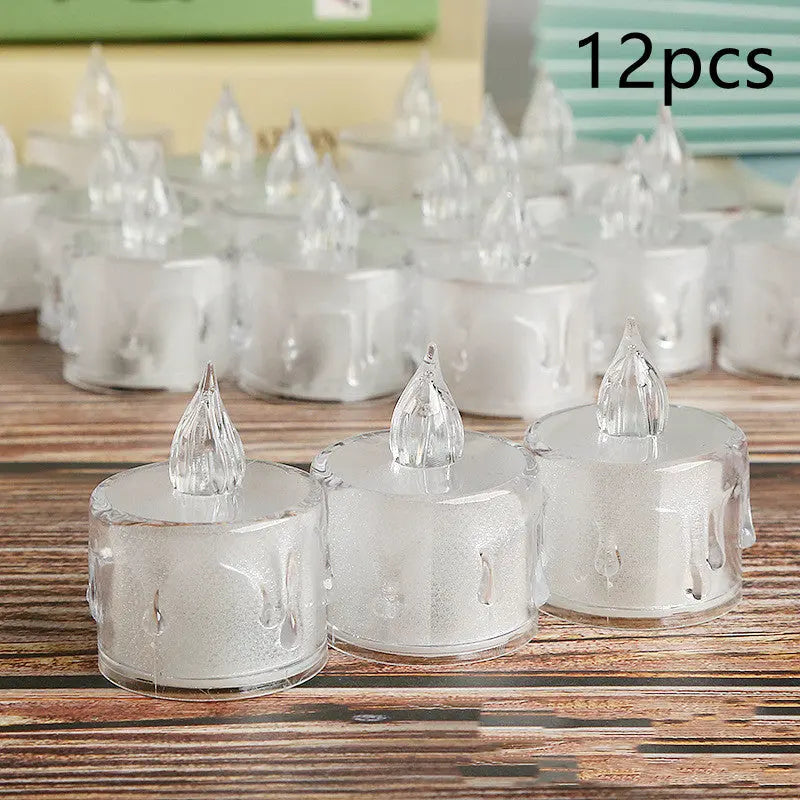 LED flameless tea light candles 12-piece set shown unlit