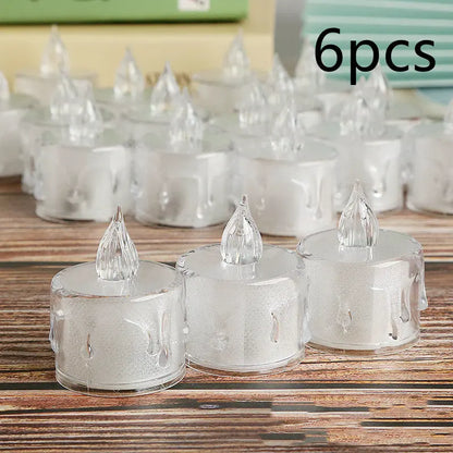 LED flameless tea light candles 6-piece set shown unlit