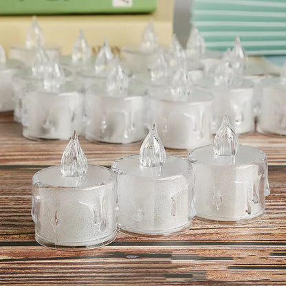 LED flameless tea light candles shown unlit on a white background
