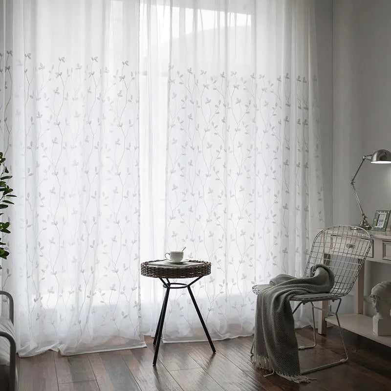 Pastoral embroidery gauze curtain showing sheer fabric texture detail