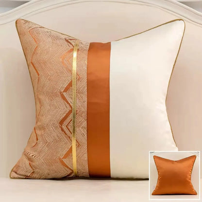 Satin splicing cushion cover in orange and rust stripe color combination