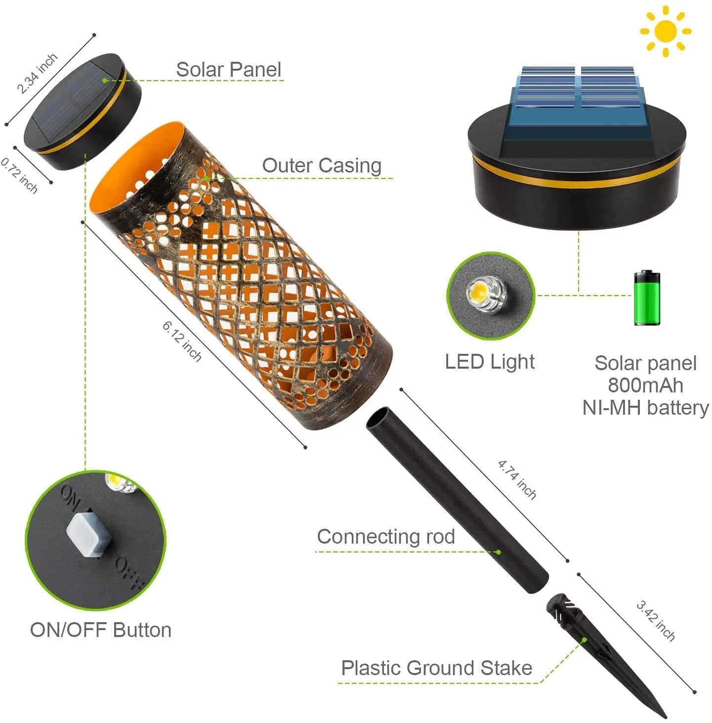 Waterproof solar lawn light glowing in a courtyard at night
