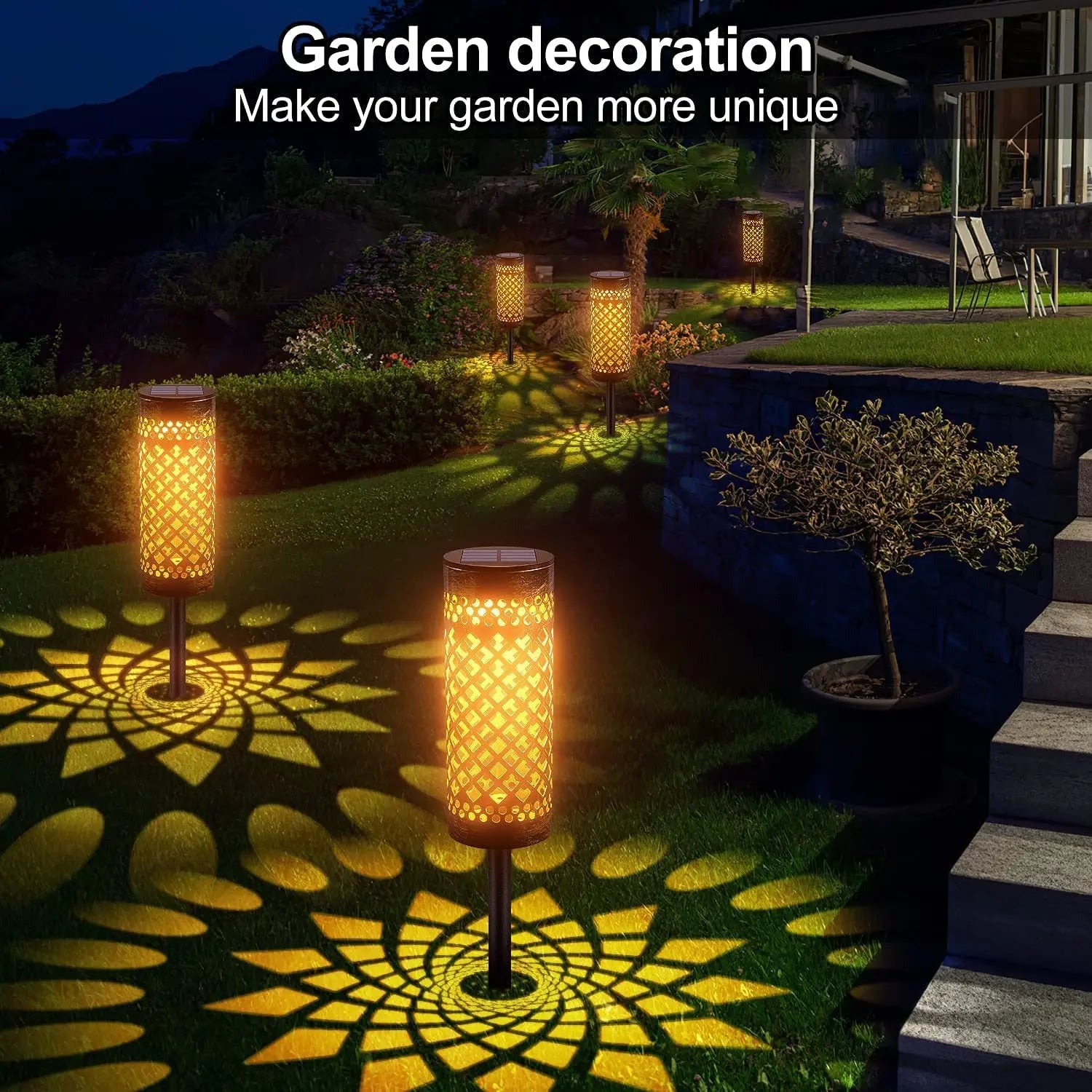Waterproof solar lawn light shown in daylight to display the design